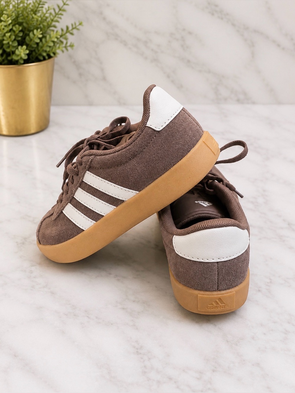 Adidas VL Court 3.0 Kids’ Suede Sneakers – Brown/Taupe